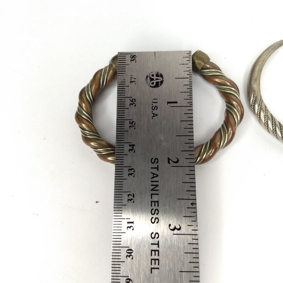 Metal Twist Cuff Bracelets Silver Bronze Classic Unisex Minimalist Set 2 Modern - Picture 5 of 7